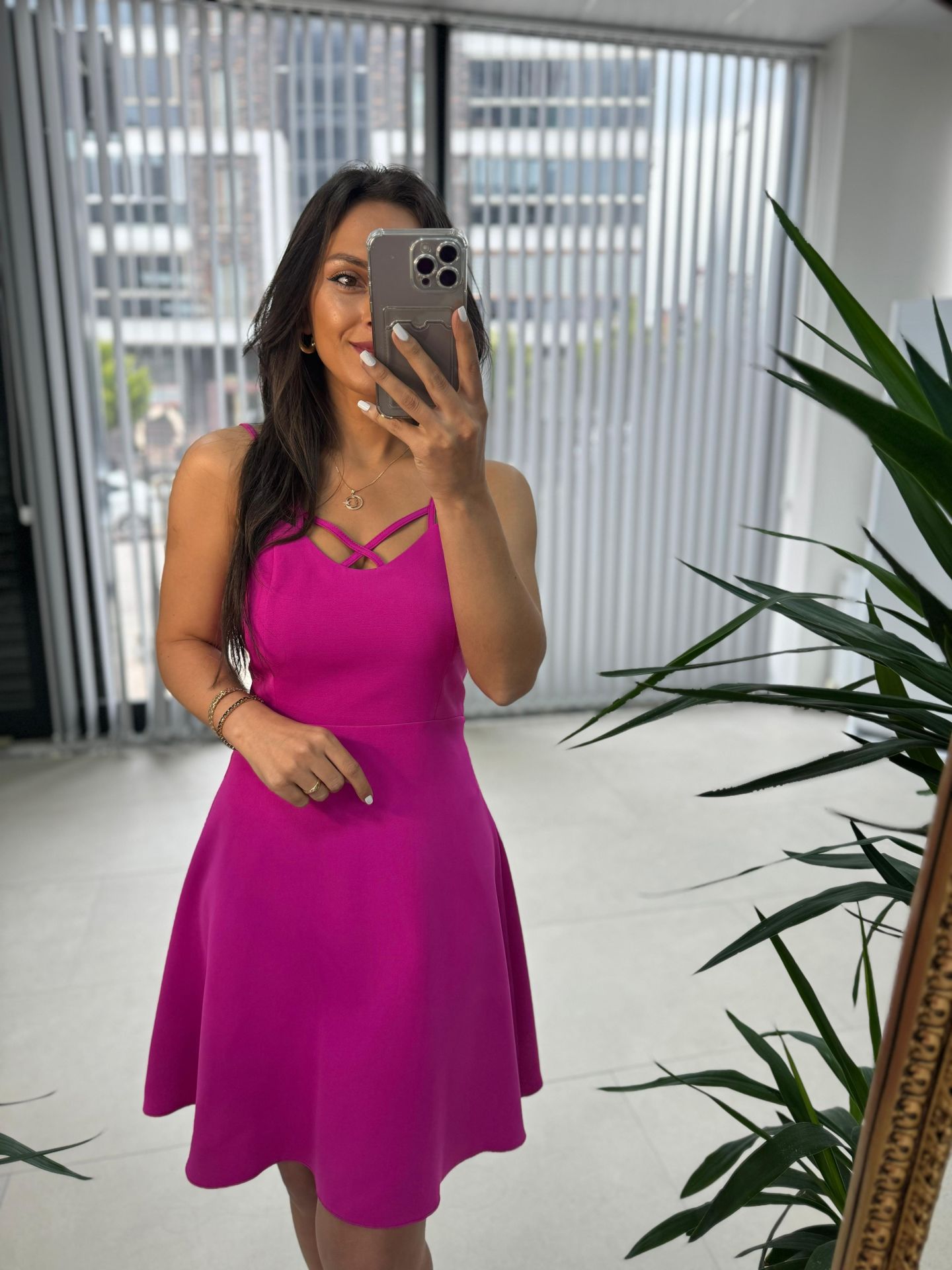 Mc 5883 Askılı Fuşya Elbise