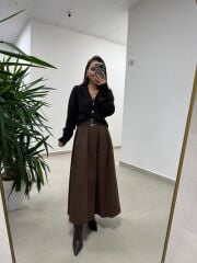 Ms Kendinden Kemerli Kahve Kloş Etek