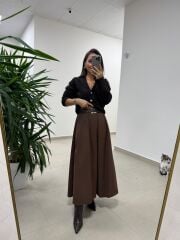 Ms Kendinden Kemerli Kahve Kloş Etek