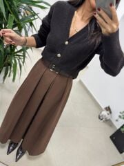 Ms Kendinden Kemerli Kahve Kloş Etek