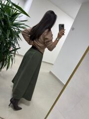 Ms Kendinden Kemerli Haki Kloş Etek