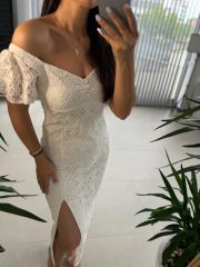 My 3423 Kalp Yaka Krem Dantel Elbise