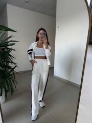 Ms 00064 Ekru-Bordo Şerit Geçişli Fermuarlı Modal Takım