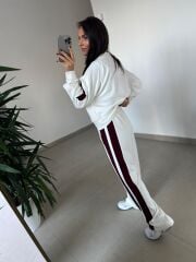 Ms 00064 Ekru-Bordo Şerit Geçişli Fermuarlı Modal Takım