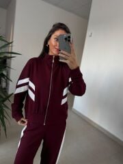 Ms 00064 Bordo-Beyaz Şerit Geçişli Fermuarlı Modal Takım