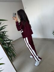 Ms 00064 Bordo-Beyaz Şerit Geçişli Fermuarlı Modal Takım