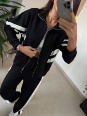 Ms 00064 Siyah-Beyaz Şerit Geçişli Fermuarlı Modal Takım