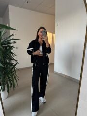 Ms 00064 Siyah-Beyaz Şerit Geçişli Fermuarlı Modal Takım