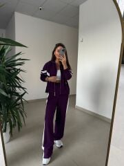 Ms 00064 Mor-Beyaz Şerit Geçişli Fermuarlı Modal Takım