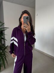 Ms 00064 Mor-Beyaz Şerit Geçişli Fermuarlı Modal Takım