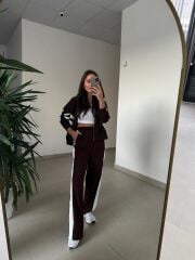 Ms 00064 Kahve-Beyaz Şerit Geçişli Fermuarlı Modal Takım