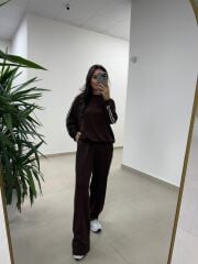 Ms 56489 Kahve-Beyaz İnce Şerit Geçişli Modal Takım