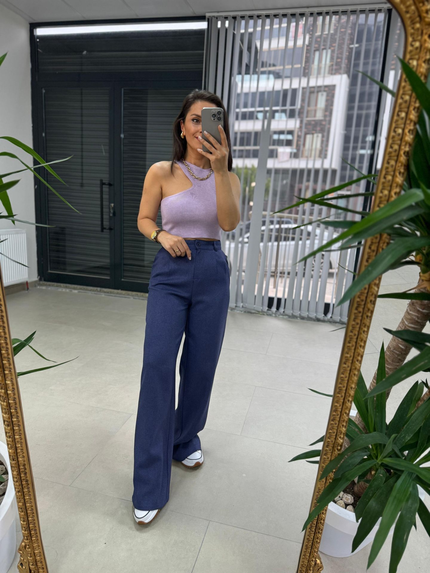Gk Wool Effect Indigo Trousers
