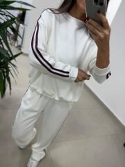 Ms 56489 Ekru-Bordo İnce Şerit Geçişli Modal Takım