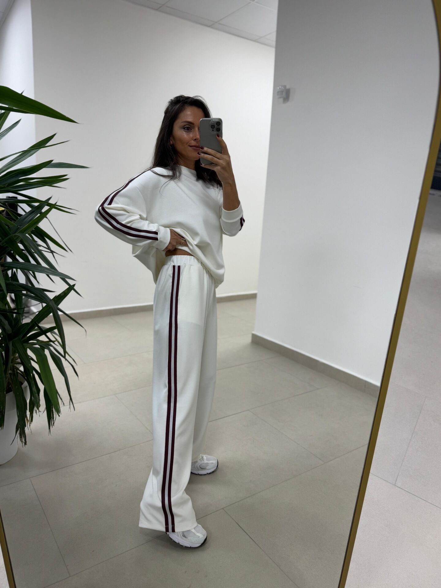 Ms 56489 Ekru-Bordo İnce Şerit Geçişli Modal Takım