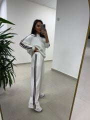 Ms 56489 Ekru-Bordo İnce Şerit Geçişli Modal Takım