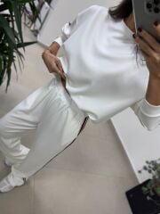 Ms 56489 Ekru-Bordo İnce Şerit Geçişli Modal Takım