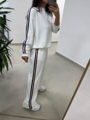 Ms 56489 Ekru-Bordo İnce Şerit Geçişli Modal Takım