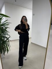 Ms 56489 Siyah-Beyaz İnce Şerit Geçişli Modal Takım