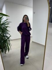 Ms 56489 Mor-Beyaz İnce Şerit Geçişli Modal Takım