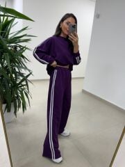 Ms 56489 Mor-Beyaz İnce Şerit Geçişli Modal Takım