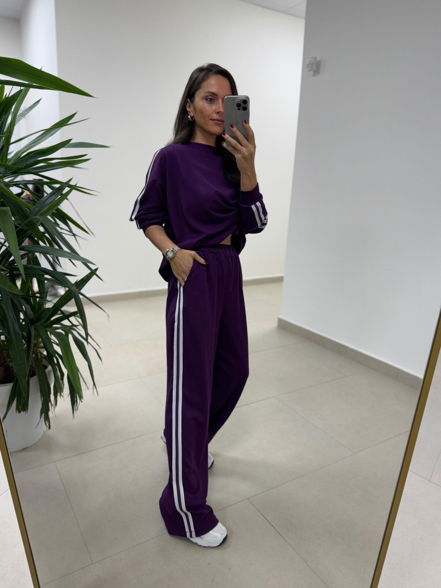 Ms 56489 Mor-Beyaz İnce Şerit Geçişli Modal Takım