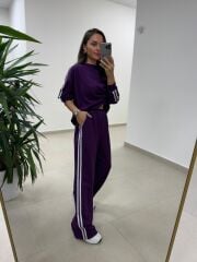 Ms 56489 Mor-Beyaz İnce Şerit Geçişli Modal Takım