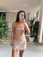 Bb 29931 Fermuarlı Kahve Denim Yelek