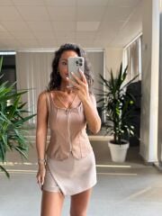 Bb 29931 Fermuarlı Kahve Denim Yelek