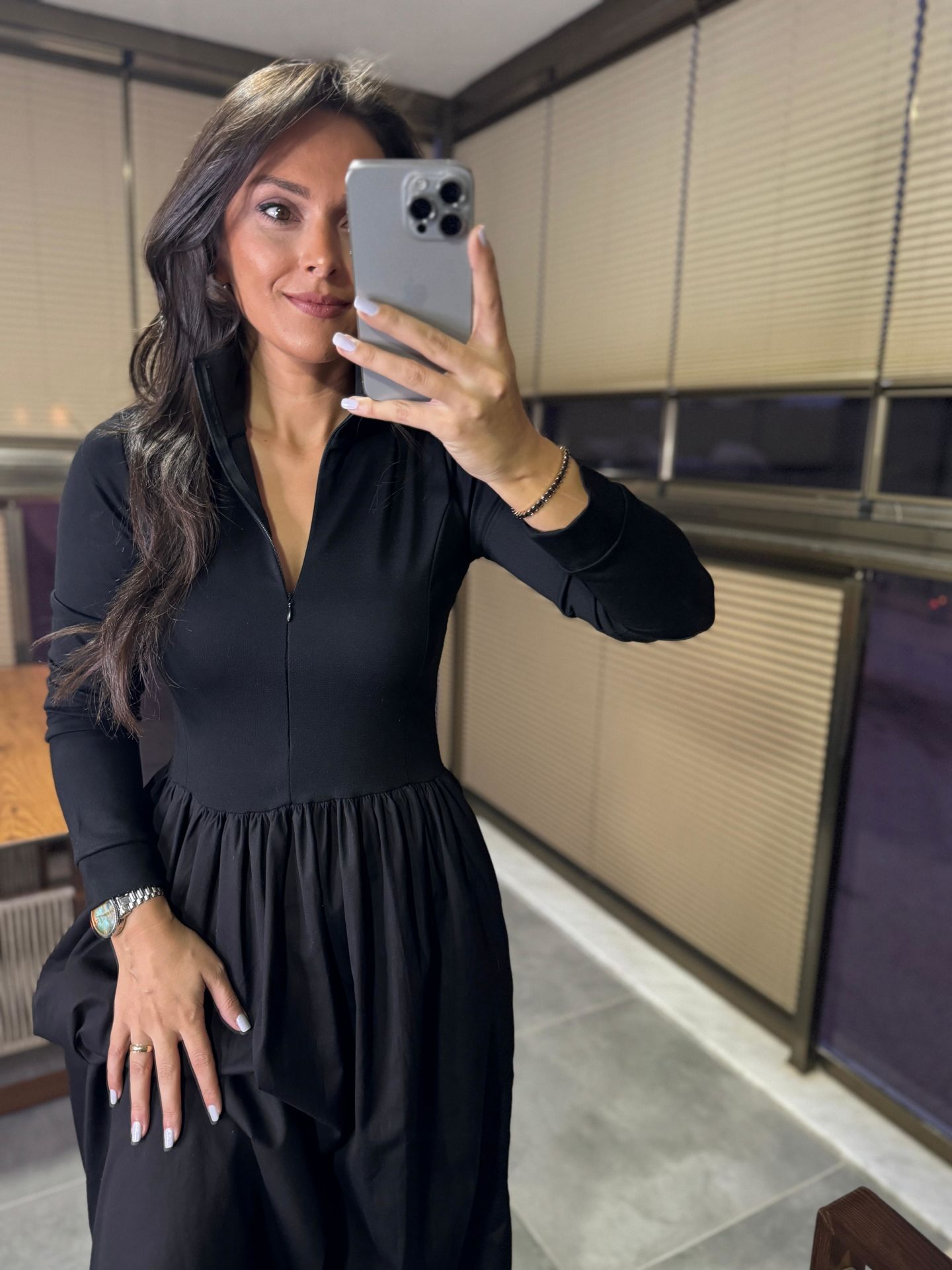 Dr 8216 Design Stand Collar Maxiboy Black Dress