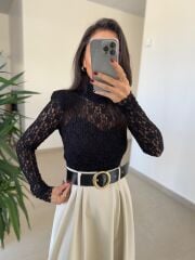 Ny 3052 Bej Dantel Ve Deri Birleşimi Elbise