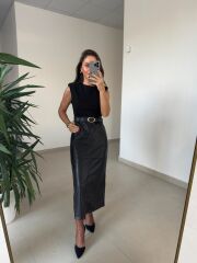 Bb 30467 Omuz Vatkalı Çelik Bluz Ve Deri Birleşimi