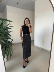 Bb 30467 Omuz Vatkalı Çelik Bluz Ve Deri Birleşimi