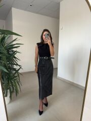 Bb 30467 Omuz Vatkalı Çelik Bluz Ve Deri Birleşimi