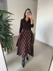 Ms 2042 Kahve Gömlek Bağlama Detaylı Elbise