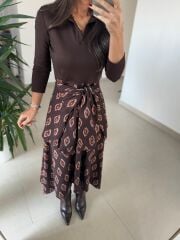 Ms 2042 Kahve Gömlek Bağlama Detaylı Elbise