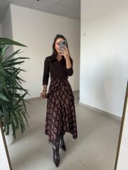 Ms 2042 Kahve Gömlek Bağlama Detaylı Elbise