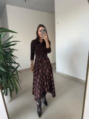 Ms 2042 Kahve Gömlek Bağlama Detaylı Elbise