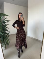 Ms 2042 Kahve Gömlek Bağlama Detaylı Elbise