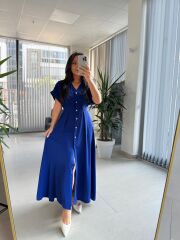 Np 6002 Saks Yarasa Kollu Pileli Elbise