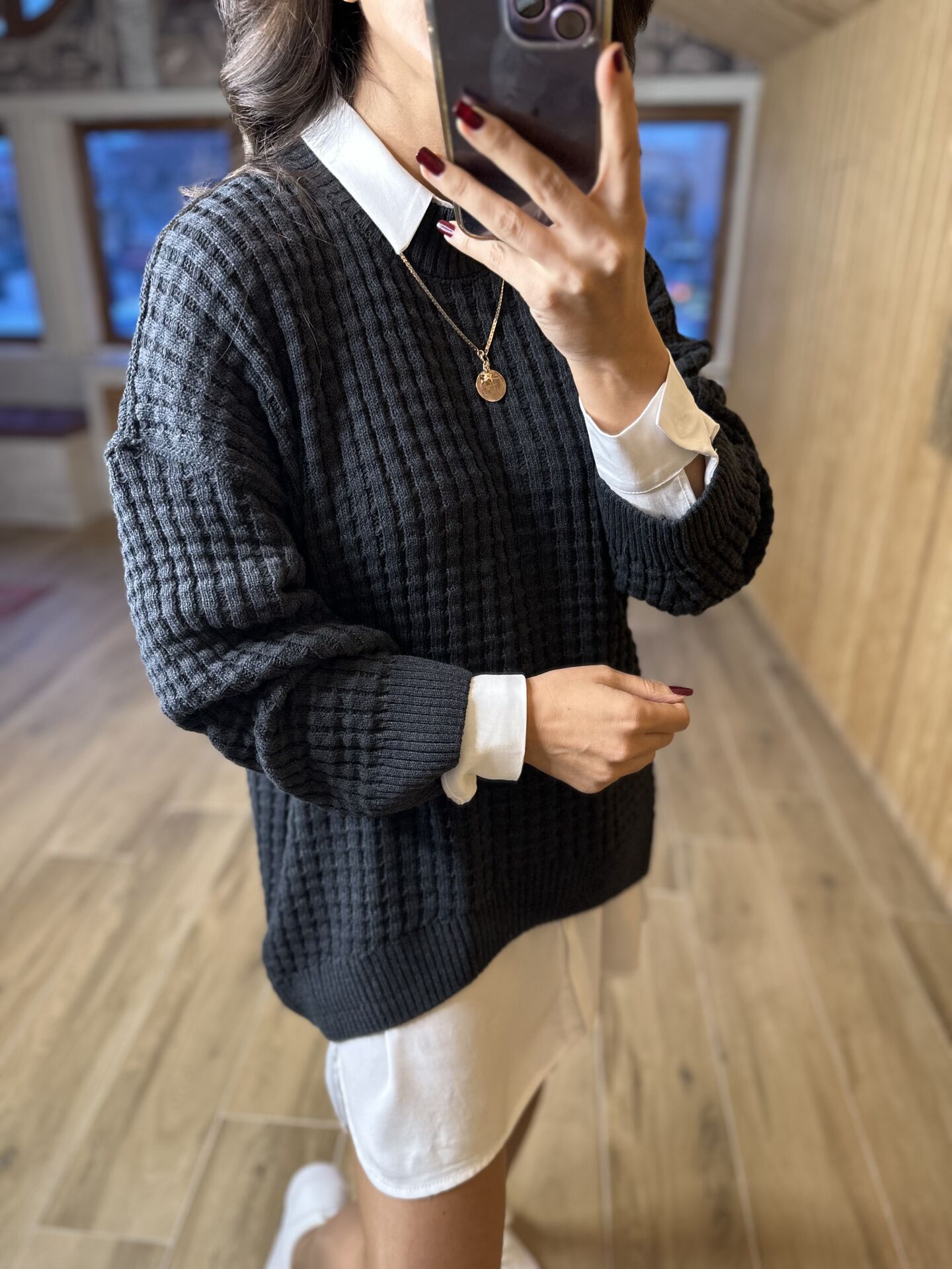 Orj brand Anthracite honeycomb textured sweater