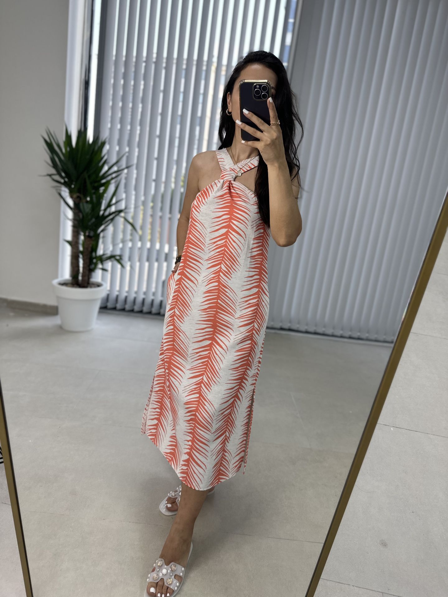 Orange transitional dress with knot detail