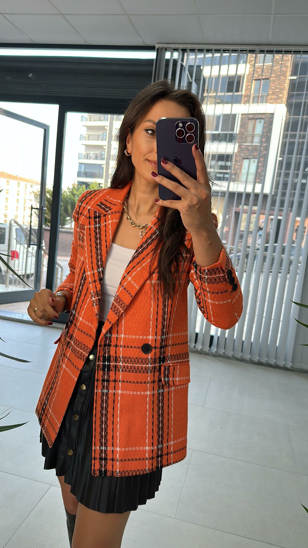 Orange Black Transitional Tweed Jacket