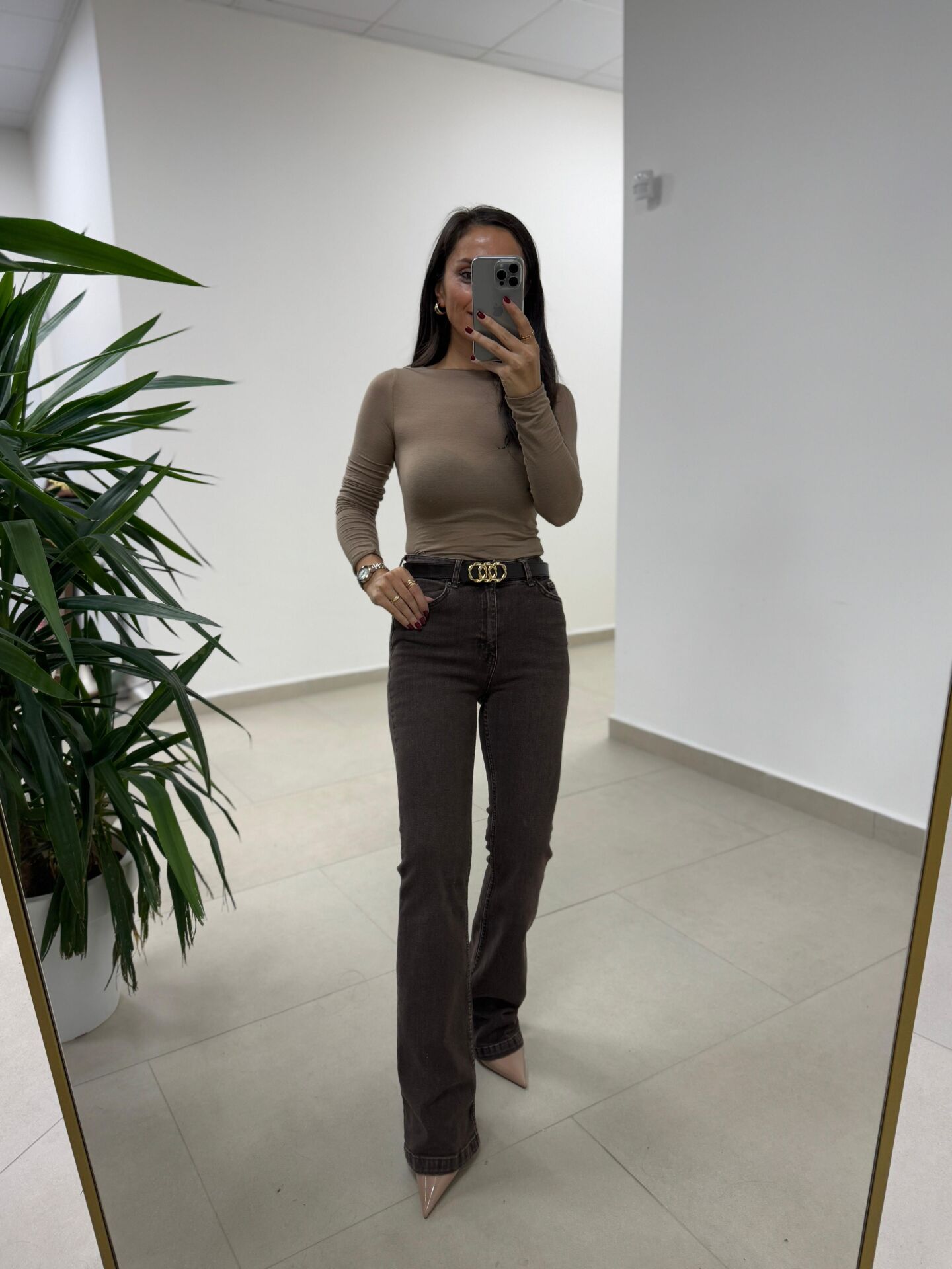 Spt 2023 Yıkamalı A.kahve İpsanyol Paça Pantolon