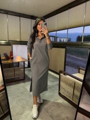 Ms Polo Yaka Massi Gri Elbise