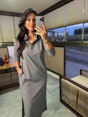 Ms Polo Yaka Massi Gri Elbise