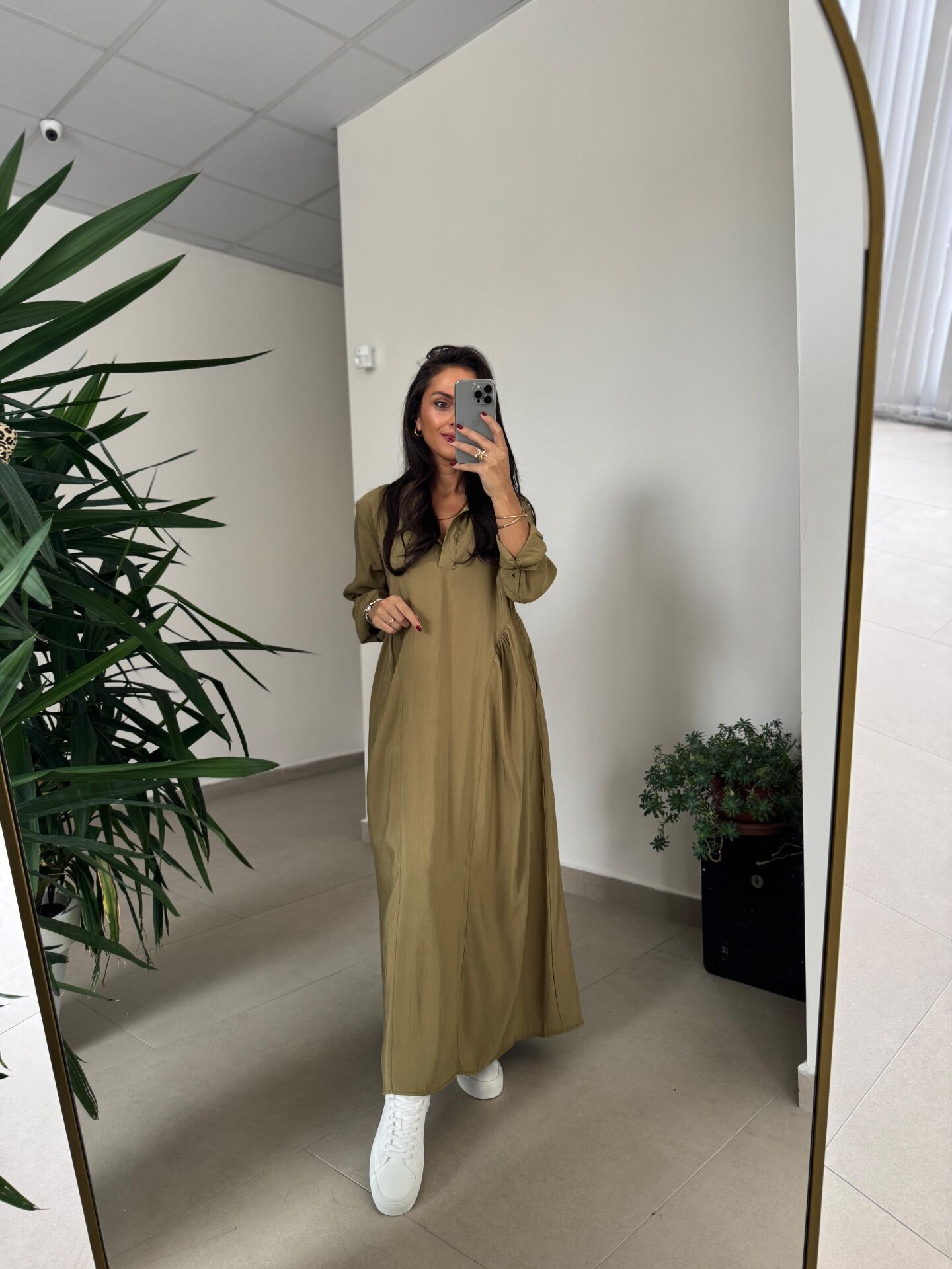 Dr 8513 Tasarım Yanlardan Büzgülü Hardal Elbise