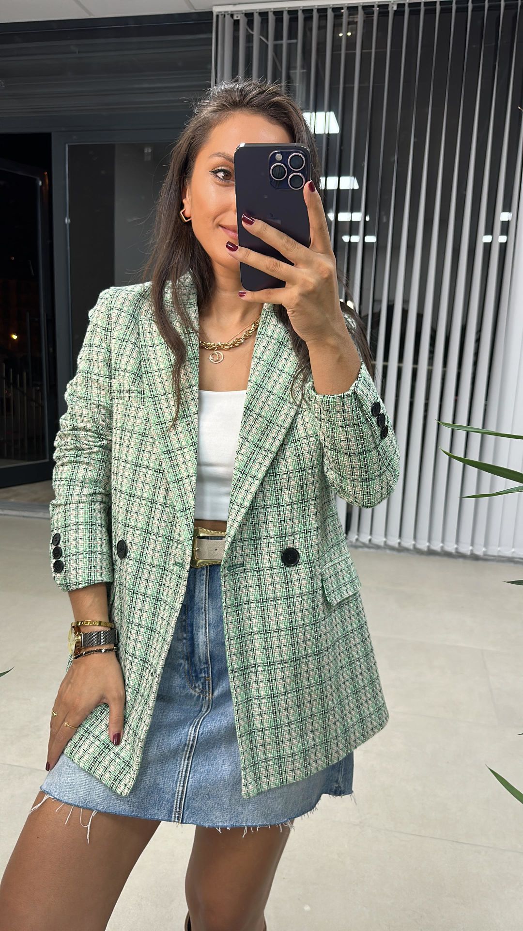 Green Black Transitional Tweed Jacket 1023