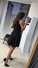 My 3692 Kolsuz Eteği Parça Dikişli Siyah Çan Elbise