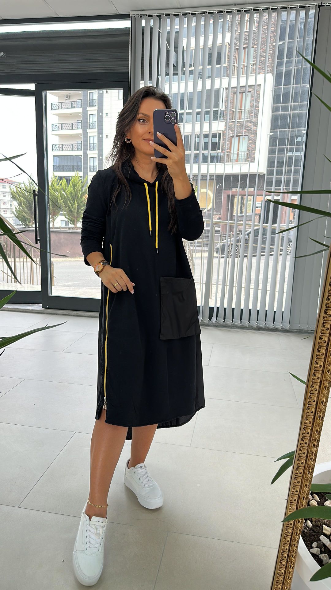 Dr Hooded Yellow Zipper Sweat Dress